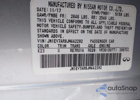 2018 Infiniti Q50 3.0T Luxe z USA, uszkodzony, nr VIN JN1EV7AR8JM442292